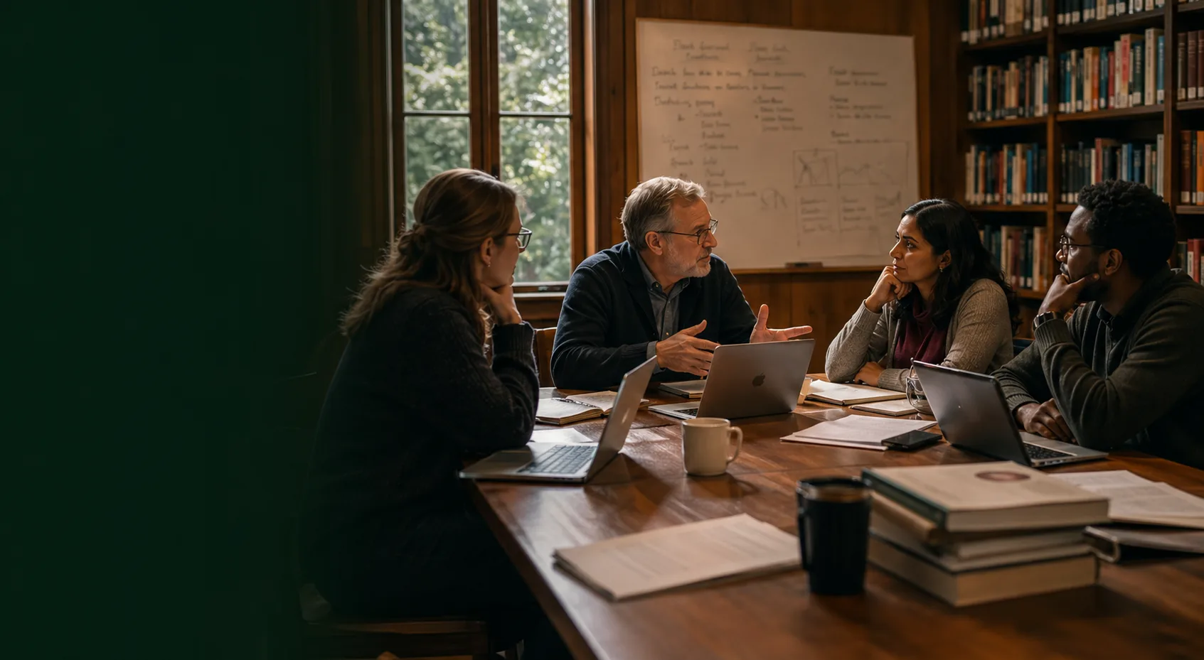 Faculty members discussing AI use