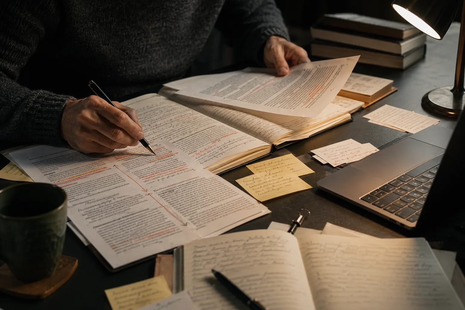 Research documents with annotations